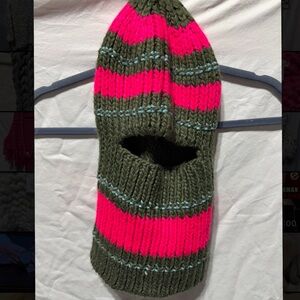 Pink and Green Striped Knit Balaclava